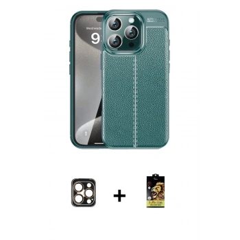 MARSİLYAN™- iPhone 16 Pro Max Kılıf Doruk Klasik Özel Seri - Siyah Buffer Cam Ekran Koruyucu + PVD Metal Kamera Lens - GD
