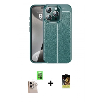 MARSİLYAN™- iPhone 16 Pro Max Kılıf Doruk Klasik Özel Seri - Siyah Buffer Cam Ekran Koruyucu + Raze Metal Kamera Lens - NLGY