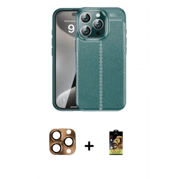 MARSİLYAN™- iPhone 16 Pro Max Kılıf Doruk Klasik Özel Seri - Siyah Buffer Cam Ekran Koruyucu + Pers Alüminyum Kamera Lens - CLTM