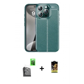 MARSİLYAN™- iPhone 16 Pro Max Kılıf Doruk Klasik Özel Seri - Siyah Buffer Cam Ekran Koruyucu + Raze Metal Kamera Lens - SH