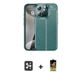 MARSİLYAN™- iPhone 16 Pro Max Kılıf Doruk Klasik Özel Seri - Siyah Buffer Cam Ekran Koruyucu + PVD Metal Kamera Lens - SH