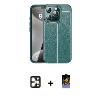 MARSİLYAN™- iPhone 16 Pro Max Kılıf Doruk Klasik Özel Seri - Siyah Buffer Hayalet Cam Ekran Koruyucu + PVD Metal Kamera Lens - GD