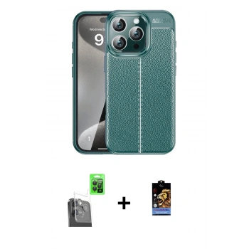 MARSİLYAN™- iPhone 16 Pro Max Kılıf Doruk Klasik Özel Seri - Siyah Buffer Hayalet Cam Ekran Koruyucu + Raze Metal Kamera Lens - SH