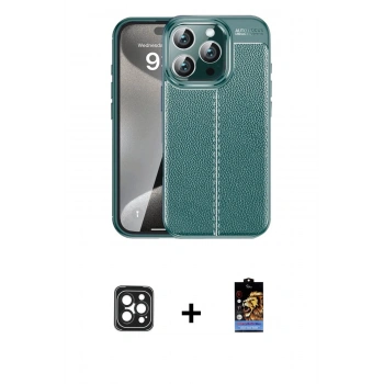 MARSİLYAN™- iPhone 16 Pro Max Kılıf Doruk Klasik Özel Seri - Siyah Buffer Hayalet Cam Ekran Koruyucu + PVD Metal Kamera Lens - SH