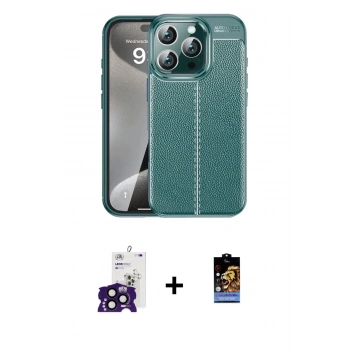 MARSİLYAN™- iPhone 16 Pro Max Kılıf Doruk Klasik Özel Seri - Siyah Buffer Hayalet Cam Ekran Koruyucu + Bilvis Titan Kamera Lens - SH