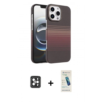 MARSİLYAN™- iPhone 16 Pro Max Kılıf Doruk Serisi - Şeffaf Pasifik Cam Ekran Koruyucu + PVD Metal Kamera Lens - SH