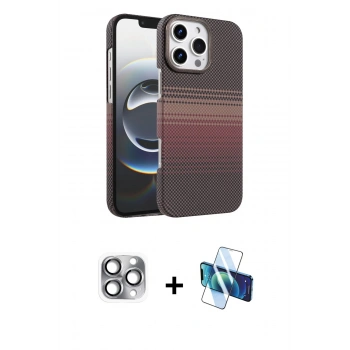 MARSİLYAN™- iPhone 16 Pro Max Kılıf Doruk Serisi - Siyah 3D Antistatik Cam Ekran Koruyucu + Pers Alüminyum Kamera Lens - GI