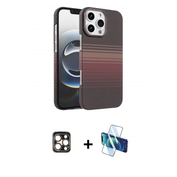 MARSİLYAN™- iPhone 16 Pro Max Kılıf Doruk Serisi - Siyah 3D Antistatik Cam Ekran Koruyucu + PVD Metal Kamera Lens - GD