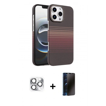 MARSİLYAN™- iPhone 16 Pro Max Kılıf Doruk Serisi - Siyah 3D Antistatik Hayalet Cam Ekran Koruyucu + Pers Alüminyum Kamera Lens - GS