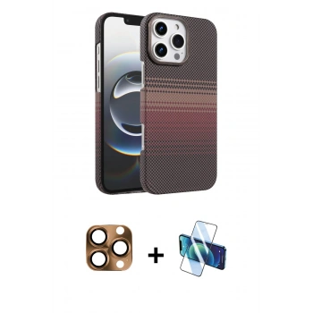 MARSİLYAN™- iPhone 16 Pro Max Kılıf Doruk Serisi - Siyah 3D Antistatik Seramik Nano Ekran Koruyucu + Pers Alüminyum Kamera Lens - CLTM