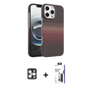MARSİLYAN™- iPhone 16 Pro Max Kılıf Doruk Serisi - Siyah Bilvis 3X AR Hayalet Cam Ekran Koruyucu + PVD Metal Kamera Lens - GD