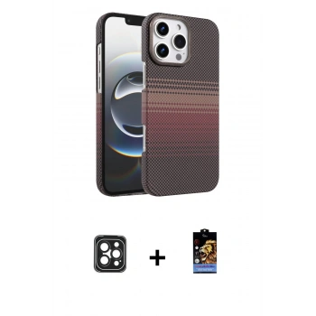 MARSİLYAN™- iPhone 16 Pro Max Kılıf Doruk Serisi - Siyah Buffer Hayalet Cam Ekran Koruyucu + PVD Metal Kamera Lens - SH