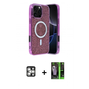 MARSİLYAN™- iPhone 16 Pro Max Kılıf Eksen Çizgi - Şeffaf 360 Full Body Arka Koruyucu + PVD Metal Kamera Lens - GS