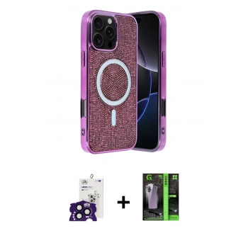 MARSİLYAN™- iPhone 16 Pro Max Kılıf Eksen Çizgi - Şeffaf 360 Full Body Arka Koruyucu + Bilvis Titan Kamera Lens - SH