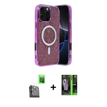 MARSİLYAN™- iPhone 16 Pro Max Kılıf Eksen Çizgi - Şeffaf 360 Full Body Arka Koruyucu + Raze Metal Kamera Lens - SH