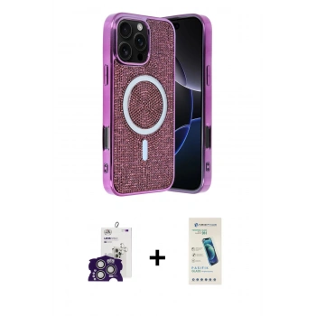 MARSİLYAN™- iPhone 16 Pro Max Kılıf Eksen Çizgi - Şeffaf Pasifik Cam Ekran Koruyucu + Bilvis Titan Kamera Lens - GS