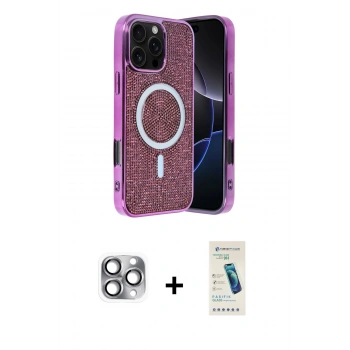 MARSİLYAN™- iPhone 16 Pro Max Kılıf Eksen Çizgi - Şeffaf Pasifik Cam Ekran Koruyucu + Pers Alüminyum Kamera Lens - GI