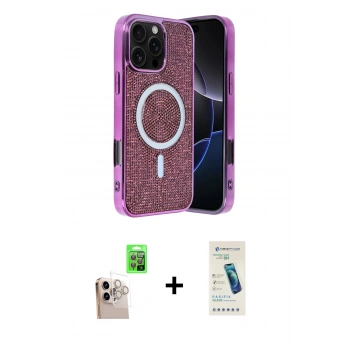 MARSİLYAN™- iPhone 16 Pro Max Kılıf Eksen Çizgi - Şeffaf Pasifik Cam Ekran Koruyucu + Raze Metal Kamera Lens - NLGY