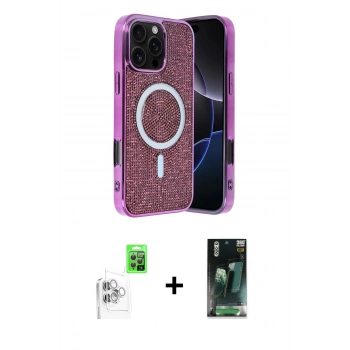 MARSİLYAN™- iPhone 16 Pro Max Kılıf Eksen Çizgi - Siyah 360 Mat Full Body Arka Koruyucu + Raze Metal Kamera Lens - BZ