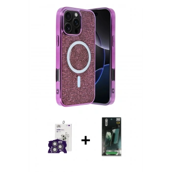 MARSİLYAN™- iPhone 16 Pro Max Kılıf Eksen Çizgi - Siyah 360 Mat Full Body Arka Koruyucu + Bilvis Titan Kamera Lens - GS