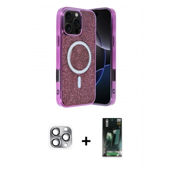 MARSİLYAN™- iPhone 16 Pro Max Kılıf Eksen Çizgi - Siyah 360 Mat Full Body Arka Koruyucu + Pers Alüminyum Kamera Lens - GI