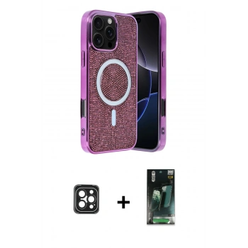 MARSİLYAN™- iPhone 16 Pro Max Kılıf Eksen Çizgi - Siyah 360 Mat Full Body Arka Koruyucu + PVD Metal Kamera Lens - SH