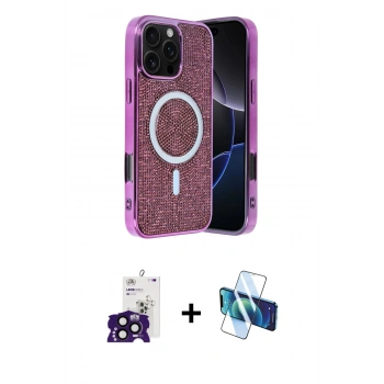 MARSİLYAN™- iPhone 16 Pro Max Kılıf Eksen Çizgi - Siyah 3D Antistatik Cam Ekran Koruyucu + Bilvis Titan Kamera Lens - SH