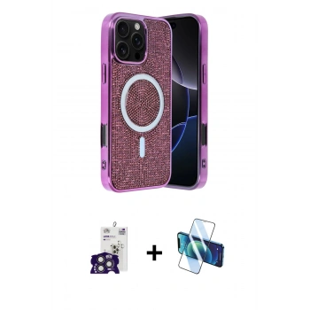 MARSİLYAN™- iPhone 16 Pro Max Kılıf Eksen Çizgi - Siyah 3D Antistatik Cam Ekran Koruyucu + Bilvis Titan Kamera Lens - TMGI