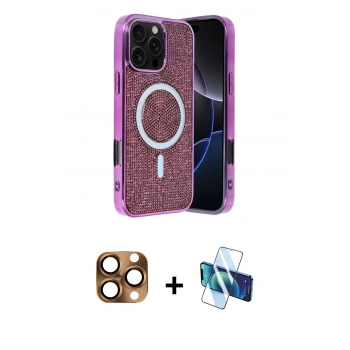 MARSİLYAN™- iPhone 16 Pro Max Kılıf Eksen Çizgi - Siyah 3D Antistatik Cam Ekran Koruyucu + Pers Alüminyum Kamera Lens - CLTM