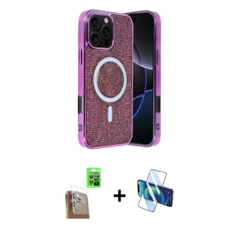 MARSİLYAN™- iPhone 16 Pro Max Kılıf Eksen Çizgi - Siyah 3D Antistatik Cam Ekran Koruyucu + Raze Metal Kamera Lens - CLTM
