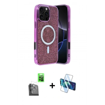 MARSİLYAN™- iPhone 16 Pro Max Kılıf Eksen Çizgi - Siyah 3D Antistatik Cam Ekran Koruyucu + Raze Metal Kamera Lens - SH