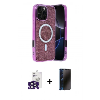 MARSİLYAN™- iPhone 16 Pro Max Kılıf Eksen Çizgi - Siyah 3D Antistatik Hayalet Cam Ekran Koruyucu + Bilvis Titan Kamera Lens - SH