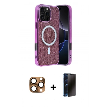 MARSİLYAN™- iPhone 16 Pro Max Kılıf Eksen Çizgi - Siyah 3D Antistatik Hayalet Cam Ekran Koruyucu + Pers Alüminyum Kamera Lens - CLTM