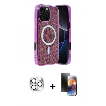 MARSİLYAN™- iPhone 16 Pro Max Kılıf Eksen Çizgi - Siyah 3D Antistatik Mat Seramik Nano Ekran Koruyucu + Pers Alüminyum Kamera Lens - GS
