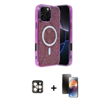 MARSİLYAN™- iPhone 16 Pro Max Kılıf Eksen Çizgi - Siyah 3D Antistatik Mat Seramik Nano Ekran Koruyucu + PVD Metal Kamera Lens - GD