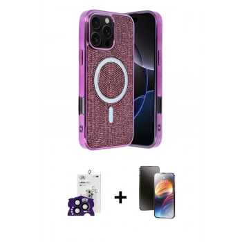 MARSİLYAN™- iPhone 16 Pro Max Kılıf Eksen Çizgi - Siyah 3D Antistatik Mat Seramik Nano Ekran Koruyucu + Bilvis Titan Kamera Lens - SH