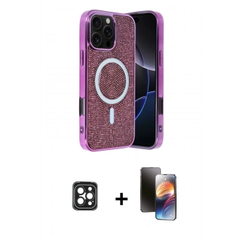 MARSİLYAN™- iPhone 16 Pro Max Kılıf Eksen Çizgi - Siyah 3D Antistatik Mat Seramik Nano Ekran Koruyucu + PVD Metal Kamera Lens - SH