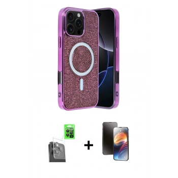 MARSİLYAN™- iPhone 16 Pro Max Kılıf Eksen Çizgi - Siyah 3D Antistatik Mat Seramik Nano Ekran Koruyucu + Raze Metal Kamera Lens - SH