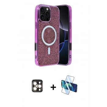 MARSİLYAN™- iPhone 16 Pro Max Kılıf Eksen Çizgi - Siyah 3D Antistatik Seramik Nano Ekran Koruyucu + PVD Metal Kamera Lens - GD