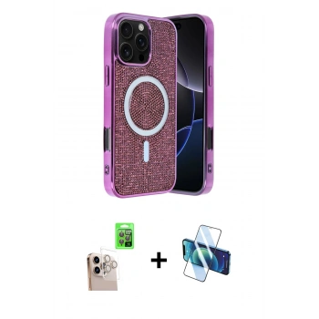 MARSİLYAN™- iPhone 16 Pro Max Kılıf Eksen Çizgi - Siyah 3D Antistatik Seramik Nano Ekran Koruyucu + Raze Metal Kamera Lens - NLGY