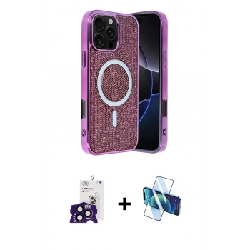 MARSİLYAN™- iPhone 16 Pro Max Kılıf Eksen Çizgi - Siyah 3D Antistatik Seramik Nano Ekran Koruyucu + Bilvis Titan Kamera Lens - SH