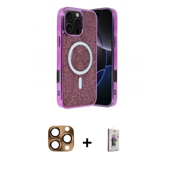 MARSİLYAN™- iPhone 16 Pro Max Kılıf Eksen Çizgi - Siyah Bilvis 3D Cam Ekran Koruyucu + Pers Alüminyum Kamera Lens - CLTM