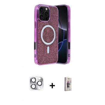 MARSİLYAN™- iPhone 16 Pro Max Kılıf Eksen Çizgi - Siyah Bilvis 3D Cam Ekran Koruyucu + Pers Alüminyum Kamera Lens - GS