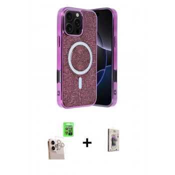 MARSİLYAN™- iPhone 16 Pro Max Kılıf Eksen Çizgi - Siyah Bilvis 3D Cam Ekran Koruyucu + Raze Metal Kamera Lens - NLGY