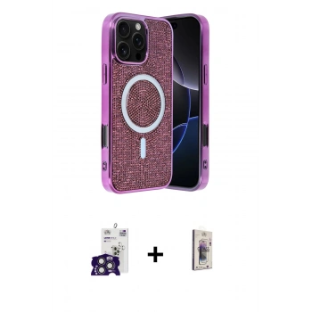MARSİLYAN™- iPhone 16 Pro Max Kılıf Eksen Çizgi - Siyah Bilvis 3D Cam Ekran Koruyucu + Bilvis Titan Kamera Lens - TMGI