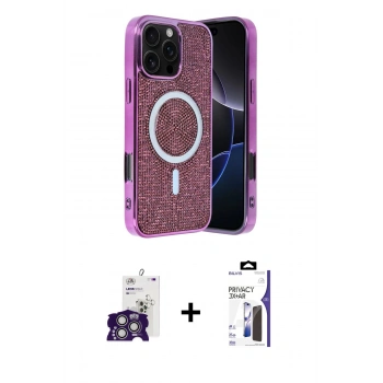MARSİLYAN™- iPhone 16 Pro Max Kılıf Eksen Çizgi - Siyah Bilvis 3X AR Hayalet Cam Ekran Koruyucu + Bilvis Titan Kamera Lens - GS