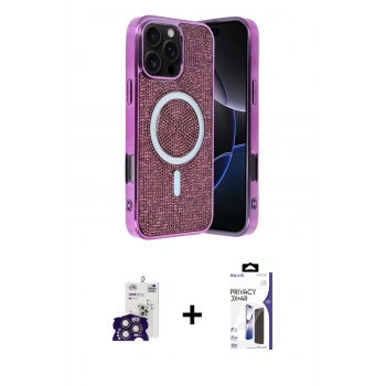 MARSİLYAN™- iPhone 16 Pro Max Kılıf Eksen Çizgi - Siyah Bilvis 3X AR Hayalet Cam Ekran Koruyucu + Bilvis Titan Kamera Lens - TMGI