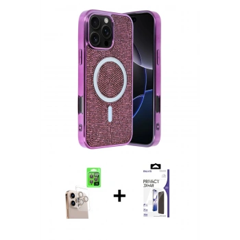 MARSİLYAN™- iPhone 16 Pro Max Kılıf Eksen Çizgi - Siyah Bilvis 3X AR Hayalet Cam Ekran Koruyucu + Raze Metal Kamera Lens - NLGY