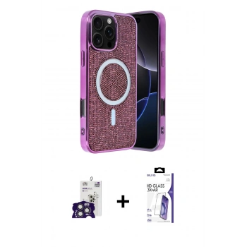 MARSİLYAN™- iPhone 16 Pro Max Kılıf Eksen Çizgi - Siyah Bilvis 3X AR HD Cam Ekran Koruyucu + Bilvis Titan Kamera Lens - TMGI