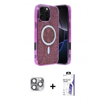MARSİLYAN™- iPhone 16 Pro Max Kılıf Eksen Çizgi - Siyah Bilvis 3X AR HD Cam Ekran Koruyucu + Pers Alüminyum Kamera Lens - GI